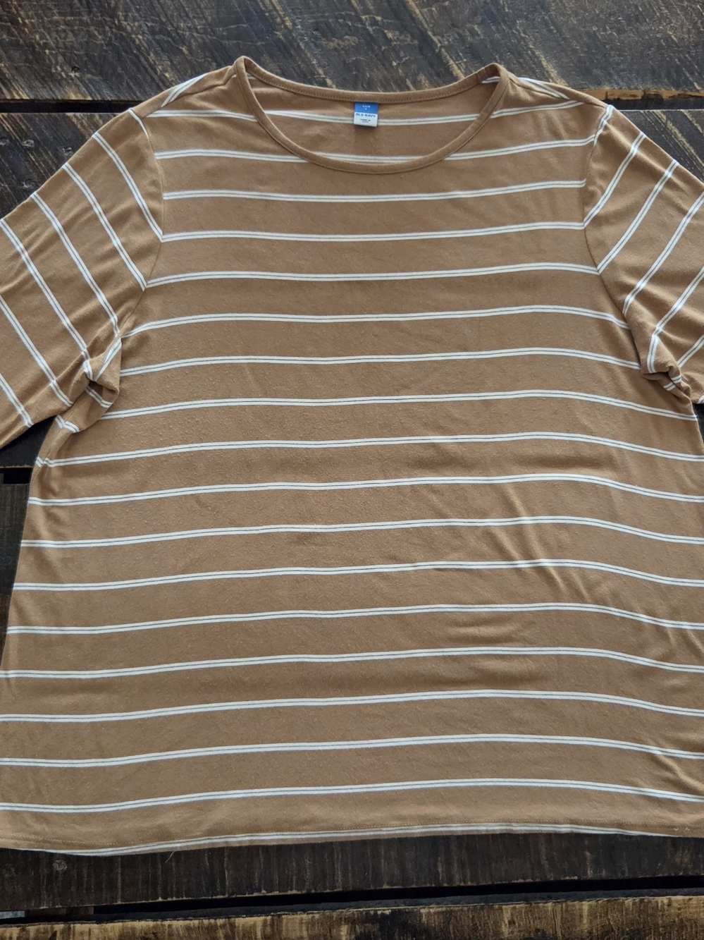 Women’s Old Navy Luxe Tan Striped Crewneck Top Size Large